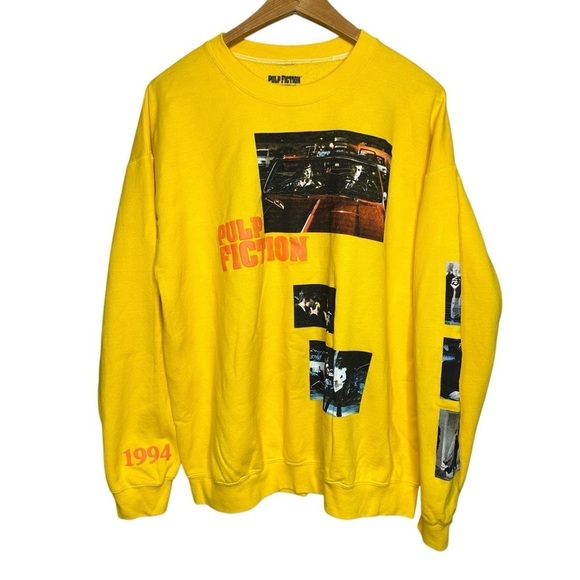 Pulp Fiction 90’s Movie Themed Pullover Yellow Sweatshirt Men’s Size Large - Picture 1 of 7